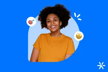 Mulher negra sorrindo ao lado de emojis