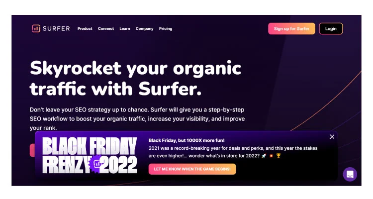 Captura de tela do site da SurferSEO