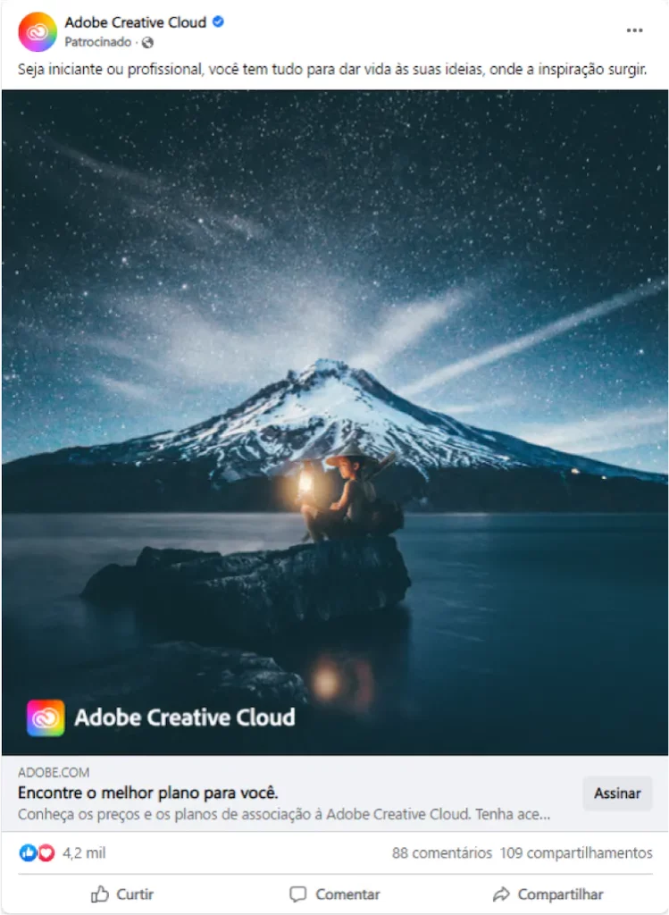 Exemplo de anúncio da Adobe Creative Cloud. 