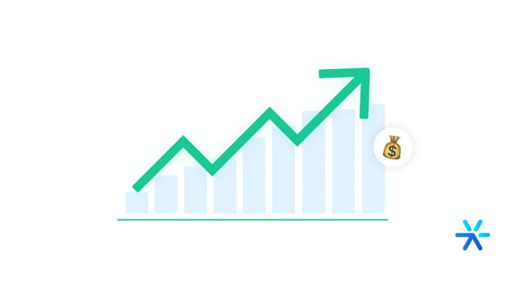 Desenho representando a trajetória ascendente de uma linha em um gráfico de barras