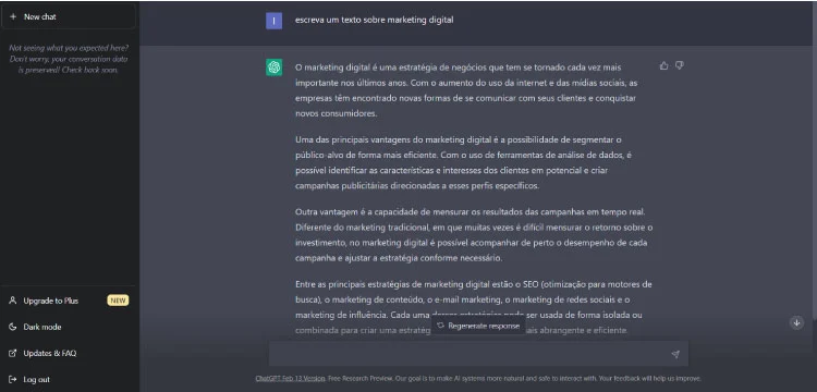 Inteligência artificial para criar textos e códigos