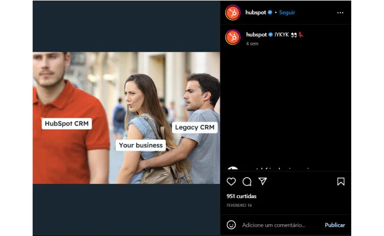 Captura de tela do Instagram da Hubspot mostrando um meme no marketing digital.