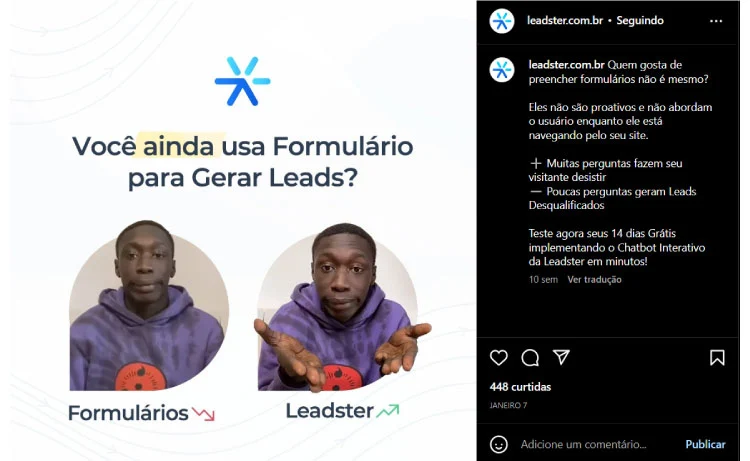 Captura de tela do Instagram da Leadster mostrando um meme.