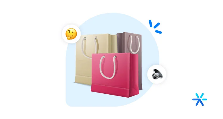Sacolas de compras ao lado de emojis. 