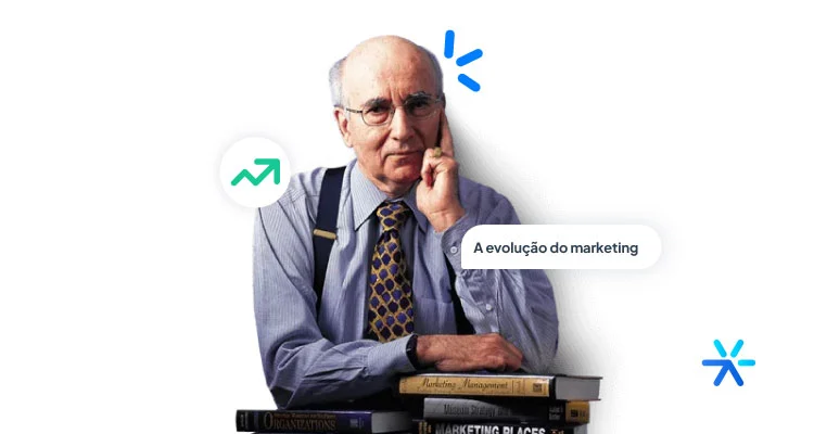 Philip Kotler with a thoughtful expression, next to the caption "the evolution of marketing".