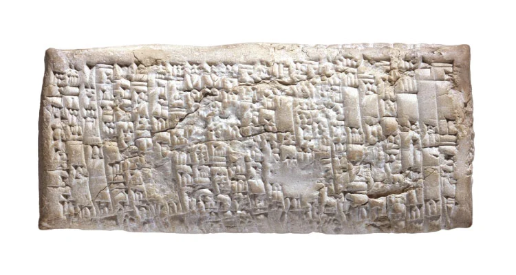 Tabuleta cuneiforme na Mesopotâmia.