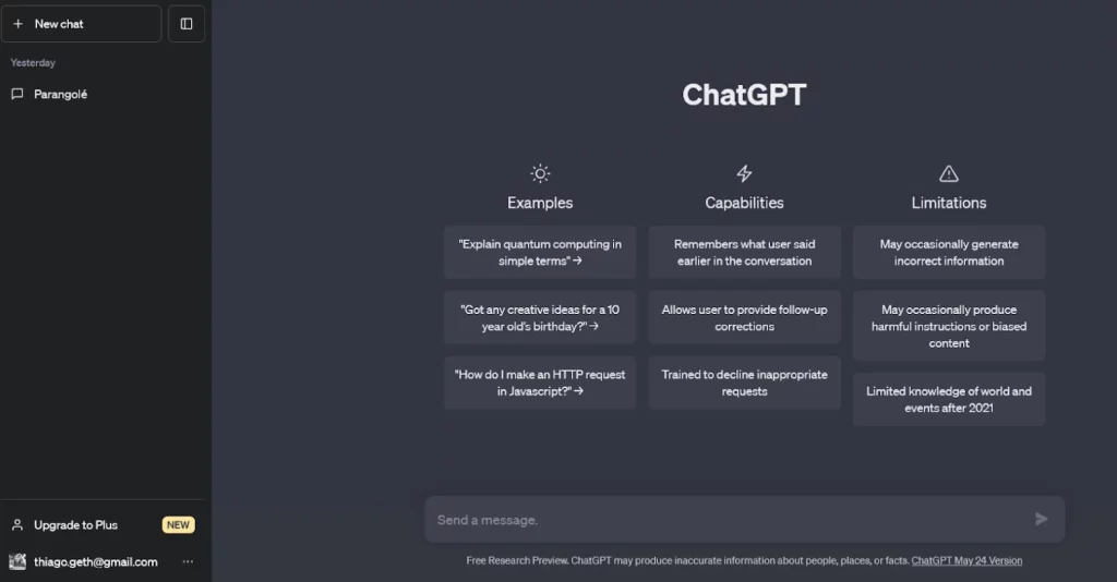 Captura de tela mostrando o ChatGPT.