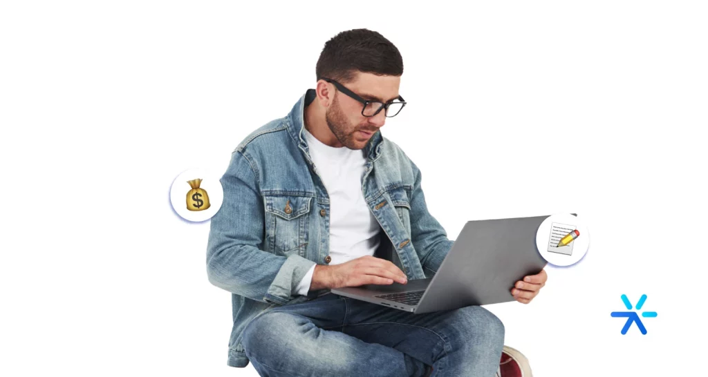 Man with thoughtful expression using computer