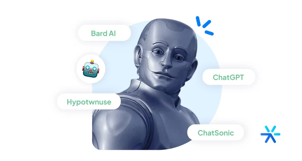 O homem bicentenário com textos mostrando as plataformas de IA disponíveis