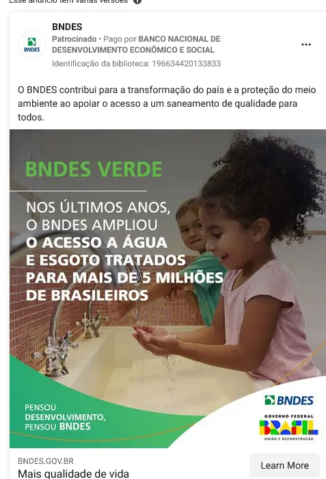 Exemplo de anúncio do BNDES