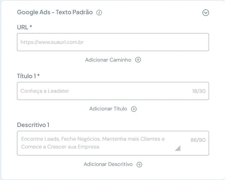 Captura de tela do Contador de Caracteres para Marketing Leadster