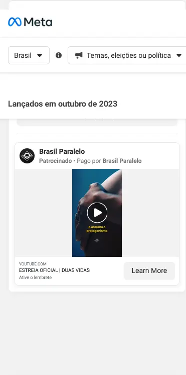 Exemplo de anúncio do Brasil Paralelo