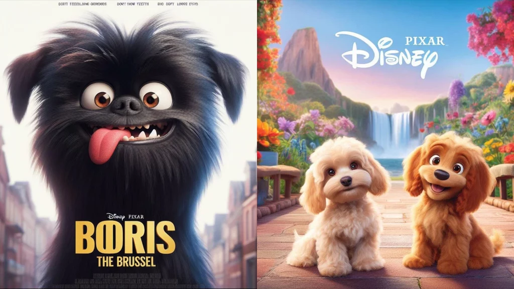 Cães feitos com IA no estilo Disney Pixar